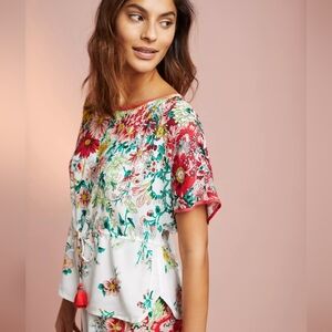 ❤️HP! Anthropologie Springtime Sleep Top Floral Short Sleeve Large